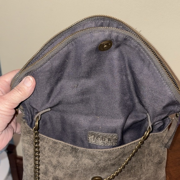 J. Crew  leather shoulder bag  dark Taupe  full depth front flap pocket chain st - Picture 12 of 12